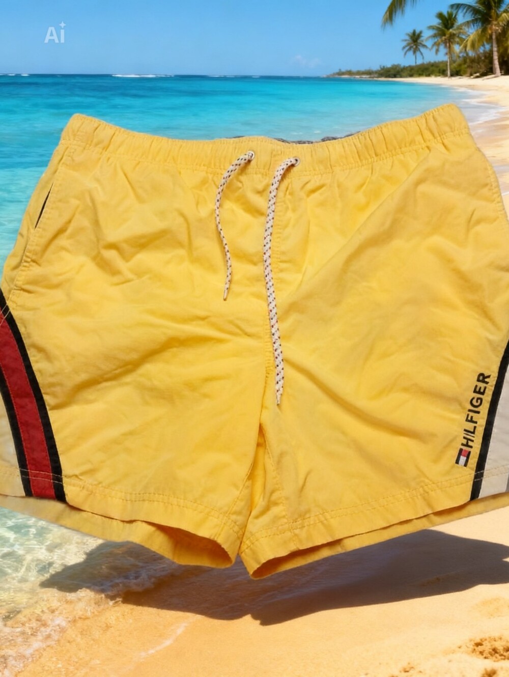 Vintage 90’s Men’s Tommy Hilfiger Classic Yellow Red White Swim Tommy Trunks EuC